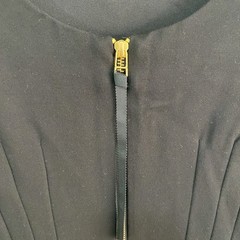 Boden Black Ponte Sheath Dress Gold Back Zip Pintuck Waist Old Money – US 8L