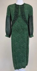 Dries Van Noten Green Emerald Green Printed Crepe & Chiffon Dress Size 40 (8)