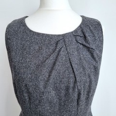 Monsoon Shift Dress Wool Blend UK 12 Sleeveless Grey Lined Work Office Tweed