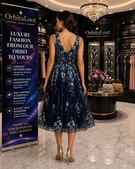 Alex Evenings Dress Sz 12 Navy Blue Floral Embroidered Mesh Fit & Flare NWT