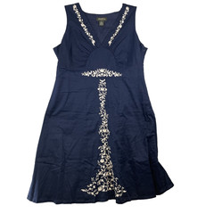 Eddie Bauer Dress Womens 14 Blue Sleeveless V-Neck Lined Lightweight Embroidered