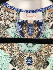 Camilla Andalusia Kimono Sleeve Silk Cover Up Kaftan Dress W/ Tie & Crystals 2/M