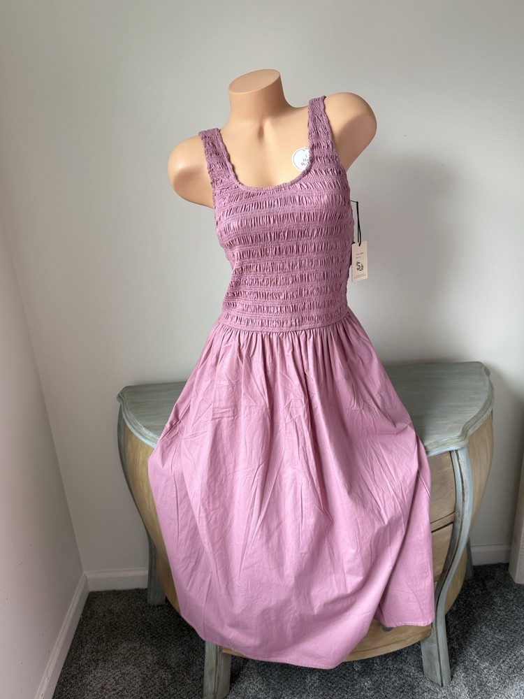 Sincerely Jules Smocked Dress XL Mauve Pink Cottagecore Rio Beach Pockets Cotton