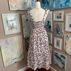 Picnic Dress Code Mode Cherry Print Tie Strap Midi Cottagecore Cotton Size XS