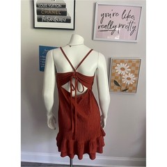 Rust Orange Twist-Front Ruffle Mini Dress