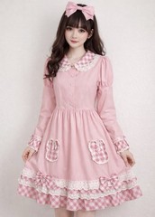 Bodyline Pink Sweet Lolita Dress Bunny Appliqué Gingham Lace Bow OP Kawaii