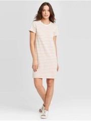 Universal Thread Striped Tee Dress in Brown and Tan Size L