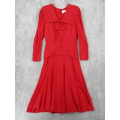 Vintage Nancy Johnson Dress 4 Peter Pan Collar Bow Maxi Modest Holiday Button