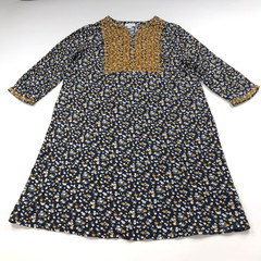 J. Jill Small 100% Rayon Mini Embroidered Dress Blue Floral All Over Print MINT