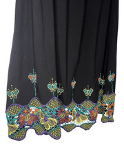 Solitaire Women’s Small off the Shoulder Dress Floral Embroidered Sleeves Black