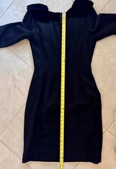 Vintage Nipon Boutique Black Wool Dress Velvet Shoulder Bows Rhinestone Accent 8