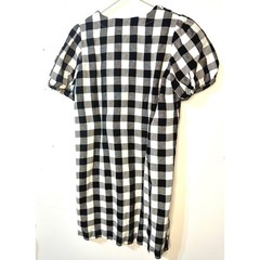 LOFT Gingham Button Front Dress Womens 2P Black White Excellent Puff Sleeve