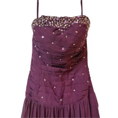 Strapless Beaded Plum Evening Train Maxi Gown size 8