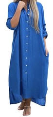 utcoco Blue Solid Shirt Dress Collared Button Front Roll Tab Long Sleeve XL