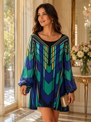 Valerie Stevens Dress Womens XL Geometric Shift Abstract