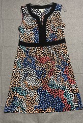 Dana Buchman Sleeveless Dress Slipon Multicolor Dotted Black Trim, Size L