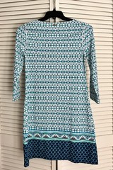 NWT Cabana Life Cottage Coastal Aqua and Navy Patterned Dress Size Small