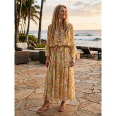 Misa Los Angeles Marcele Floral Chiffon Midi Dress Pastel Splash Size Medium NWT