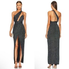 NEW NWT Michael Costello X REVOLVE Jacoub Cutout Maxi Gown Green Shimmer SIZE L