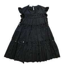 Devotion Twins Hope Mini Shift Dress Womens Small Black Crew Neck Cotton Tiered