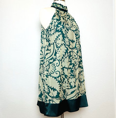 ARK Halter High Neck Dress Womens Size M Green Floral Keyhole Back Silk Blend