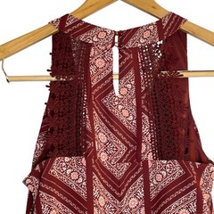 As U Wish Burgundy Boho Floral Tunic Dress Lace Keyhole Back Lined Medium Flowy