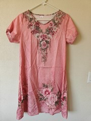 dress, pink, flowers, knee-length