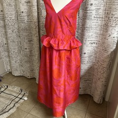 Kate Spade Womens Classic Rose Peplum Midi Dress Pink/Red Sz 17 Party- 0028