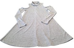 Alya Gray Cold Shoulder Dress Medium M Long Sleeve Flare Swing T-Shirt Mini Midi
