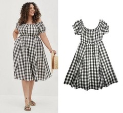 Torrid Cottagecore Sun Midi Dress 2 Gingham Plaid Prairie Romantic Picnic Garden