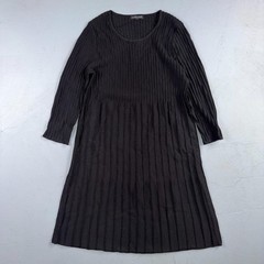 Eileen Fisher Wool Knit Ribbed and Pleated Black Shift Dress Cute Classy