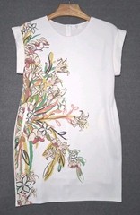 BAYO Shift Dress Large Ivory Floral Lily Watercolor Art Knee Length Pocket Lined