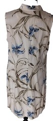 Caribbean Joe Rayon Dress Petite XL Button Collar Tan, Blue, Green Floral