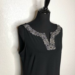 WHBM black silver beaded neckline pleated hem sleeveless dress size Large