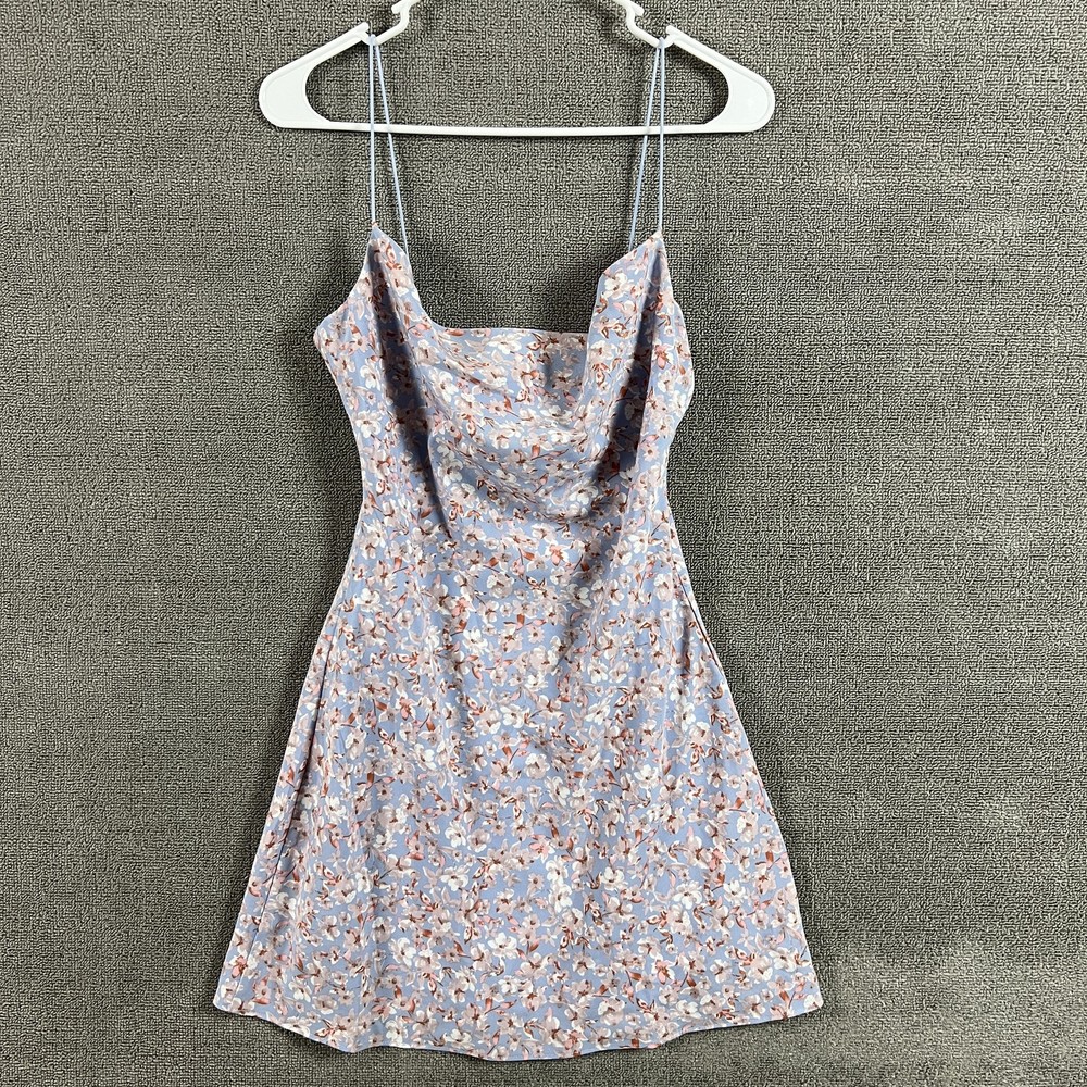 Windsor Dress Womens Small Blue Pink Floral Cowl Neck Mini Sundress Lined