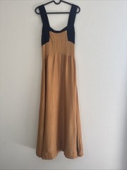 Maeve Anthropologie Jocelyn Slip Midi Dress XS Black Gold Boho Elegant