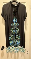 Avenue Black Floral Knit A-Line Knee Dress Stretch Ruffle Zip Front 22/24