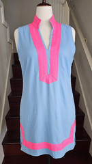 Sail to Sable Women&rsquo;s Linen Sleeveless Classic Tunic Dress L Blue Pink $193