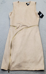 DKNY Mini Sheath Dress Womens 2 Brown Lined Faux Suede Zipper Detail Sleeveless
