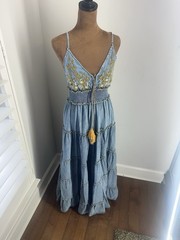 ROBIN JEANS,WOMEN&rsquo;S Maxi Dress, Embroidered Festive Smocked Waist, SIZE 38.