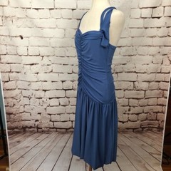 Vera Wang Blue Ruched Drop Waist Bubble Hem Mermaid Midi Formal Dress Size 8