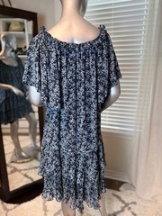 Anthropologie Keyhole Swing Tunic Mini Dress Medium Floral Boho Blue Cottagecore