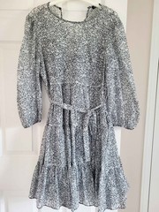 Maje Paris Floral Dress With Slip Size 42 Large Black White Silk Blend French
