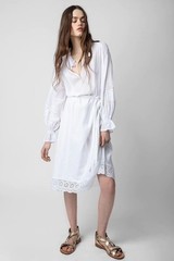 Women France Zadig &Voltaire V-Neck Washed Cotton Flowing Puff Sleeve Dress XS-L