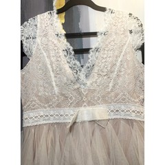 Fairycore Lace Tulle Dress XL Blush Nude Tiered Mesh Ruffle Romantic Formal