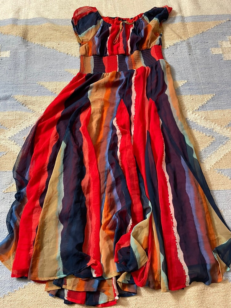 Phool Red Purple Blue Dress Large Polyester