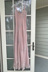 Scala Vintage Mauve Beaded Floral Chiffon A-Line Maxi Gown Dress, size L