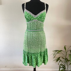 Rare Vintage D&G Dolce & Gabbana Green Floral Silk Lace Midi Dress IT 46 / US 10