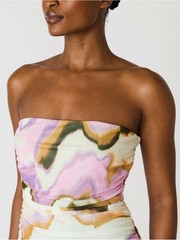 Steve Madden Kerrie Strapless Maxi Dress Multi Print Side Slit XS NWT