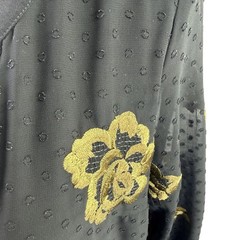 Cabi Occasion Dress in Swiss Dot Black Gold Rose Embroidered Size Small 3697